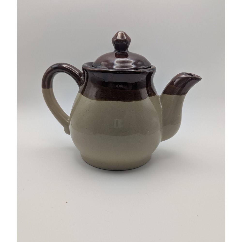 Vintage Two Toned Brown Stoneware Teapot w/Lid Glazed Farmhouse Kitchen‎ Decor